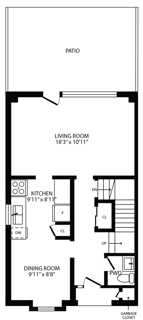Floor plan for 3 beds, 2 baths, 1666 sqft